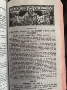 Sample page from the Saint Andrew Daily Missal showing a feast day's explanation and Propers